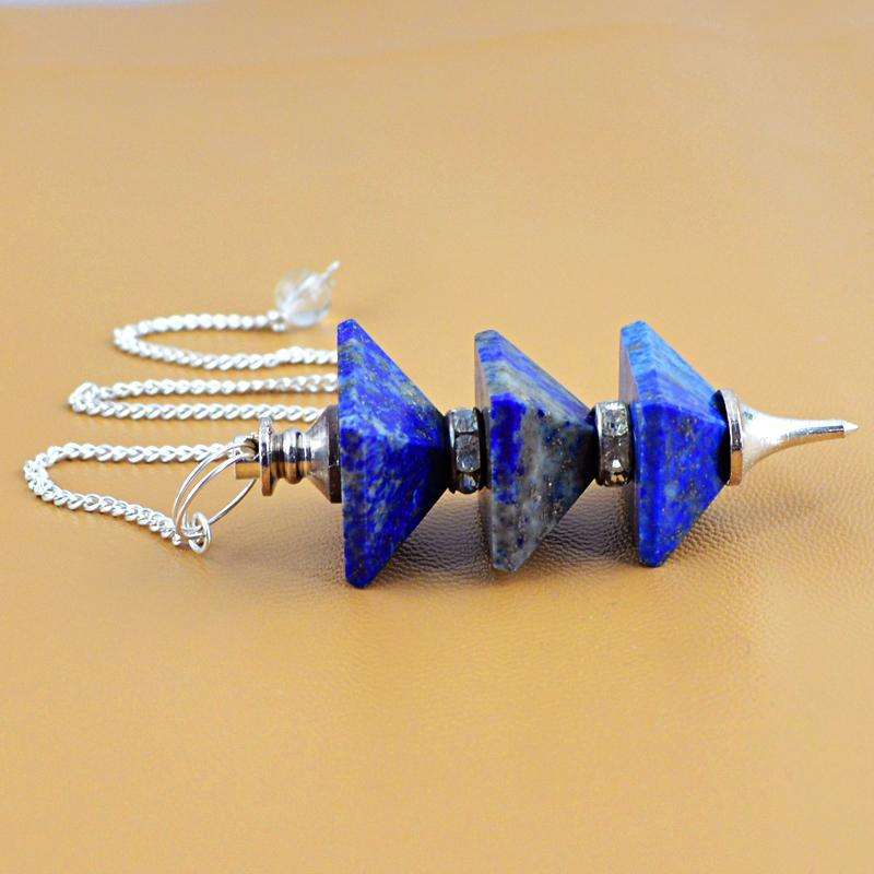gemsmore:Natural Blue Lapis Lazuli Healing Crystal Pyramid Point Pendulum