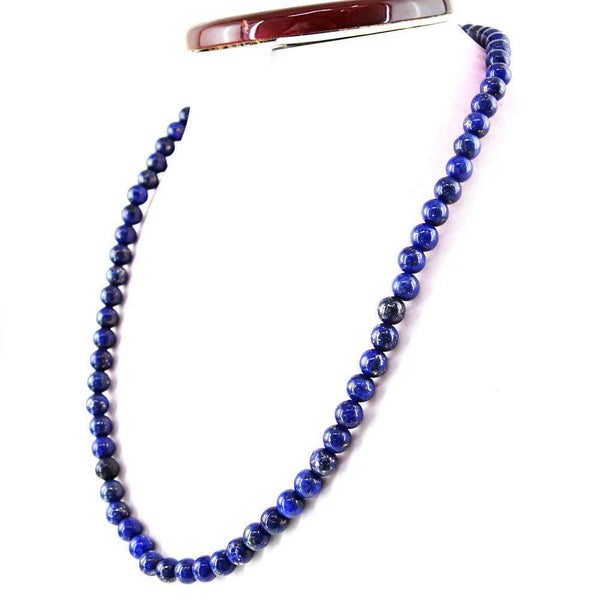 gemsmore:Natural Blue Lapis Lazuli Necklace 20 Inches Long Round Shape Beads