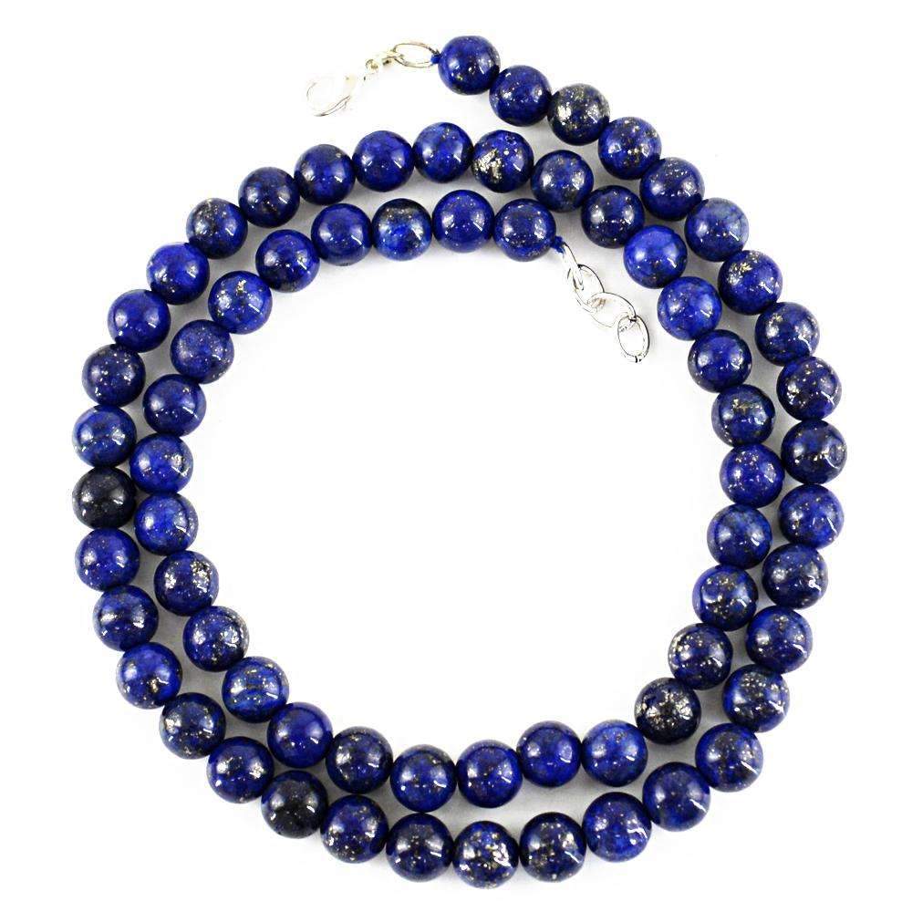 gemsmore:Natural Blue Lapis Lazuli Necklace 20 Inches Long Round Shape Beads
