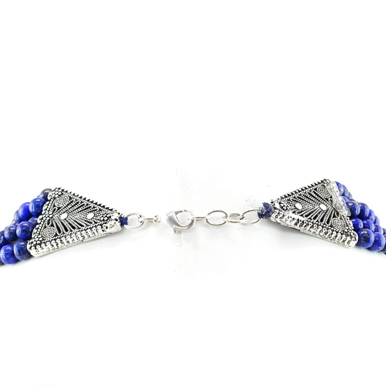 gemsmore:Natural Blue Lapis Lazuli Necklace 5 Strand Round Beads