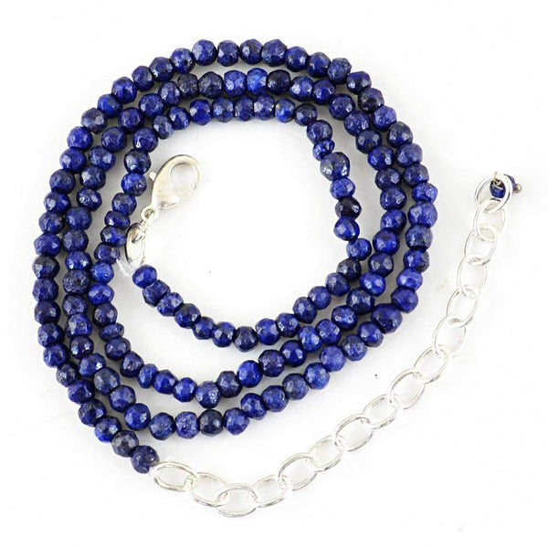 gemsmore:Natural Blue Lapis Lazuli Necklace Faceted Round Beads