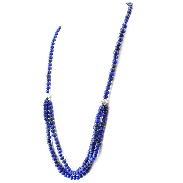 gemsmore:Natural Blue Lapis Lazuli Necklace Round Beads - 20 Inches Long