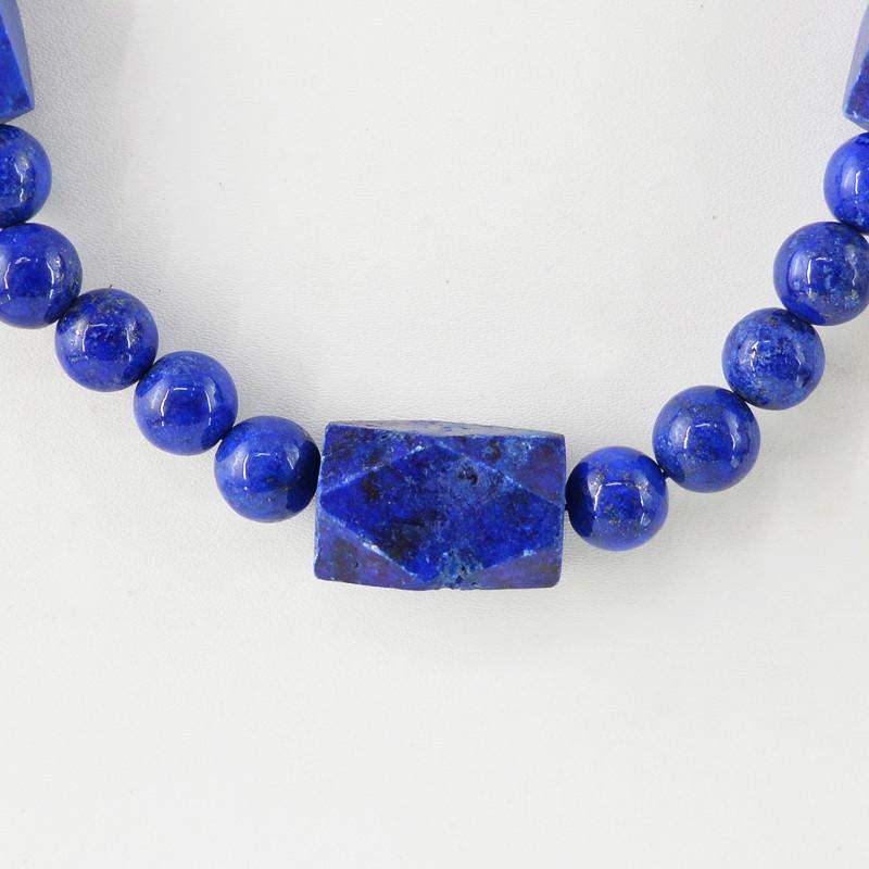 gemsmore:Natural Blue Lapis Lazuli Necklace Round Cut Untreated Beads