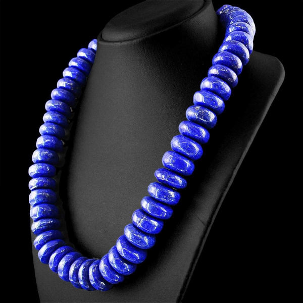 gemsmore:Natural Blue Lapis Lazuli Necklace Round Shape Beads - 20 Inches Long