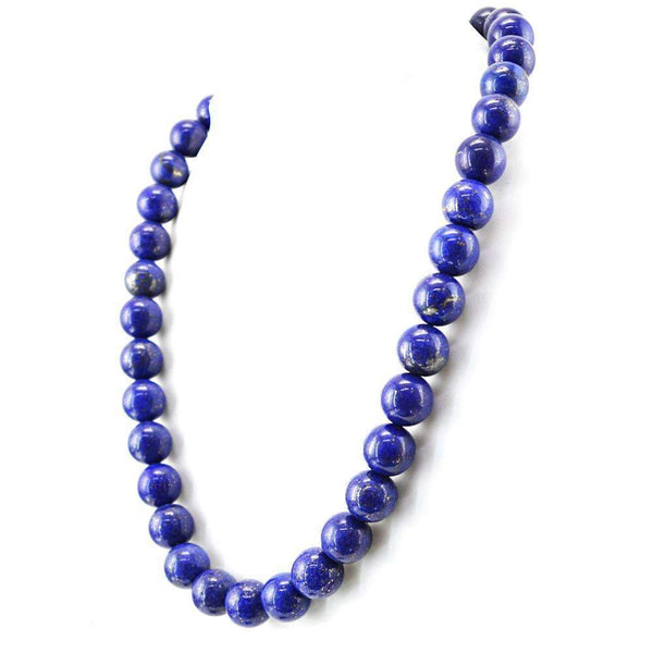 gemsmore:Natural Blue Lapis Lazuli Necklace Round Shape Beads