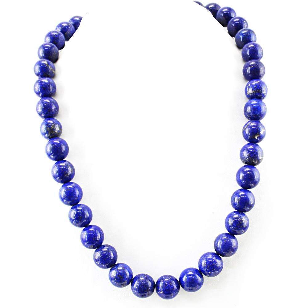 gemsmore:Natural Blue Lapis Lazuli Necklace Round Shape Beads