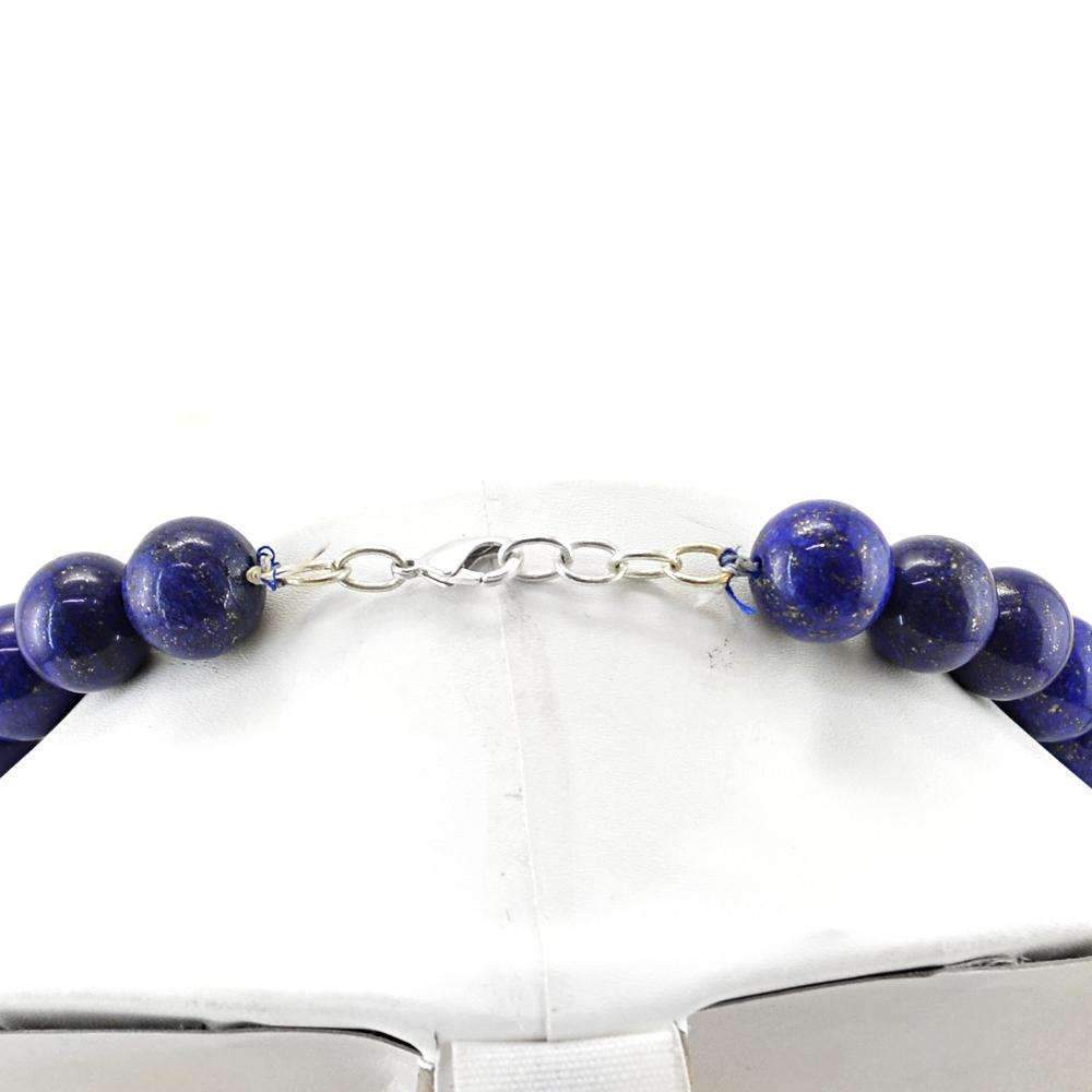 gemsmore:Natural Blue Lapis Lazuli Necklace Round Shape Beads