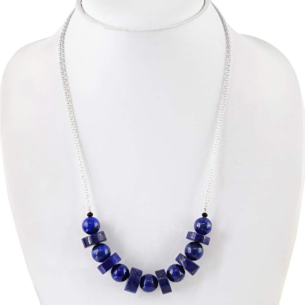 gemsmore:Natural Blue Lapis Lazuli Necklace Single Strand Round Shape Beads