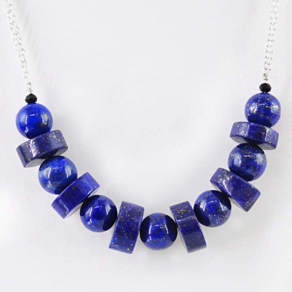 gemsmore:Natural Blue Lapis Lazuli Necklace Single Strand Round Shape Beads