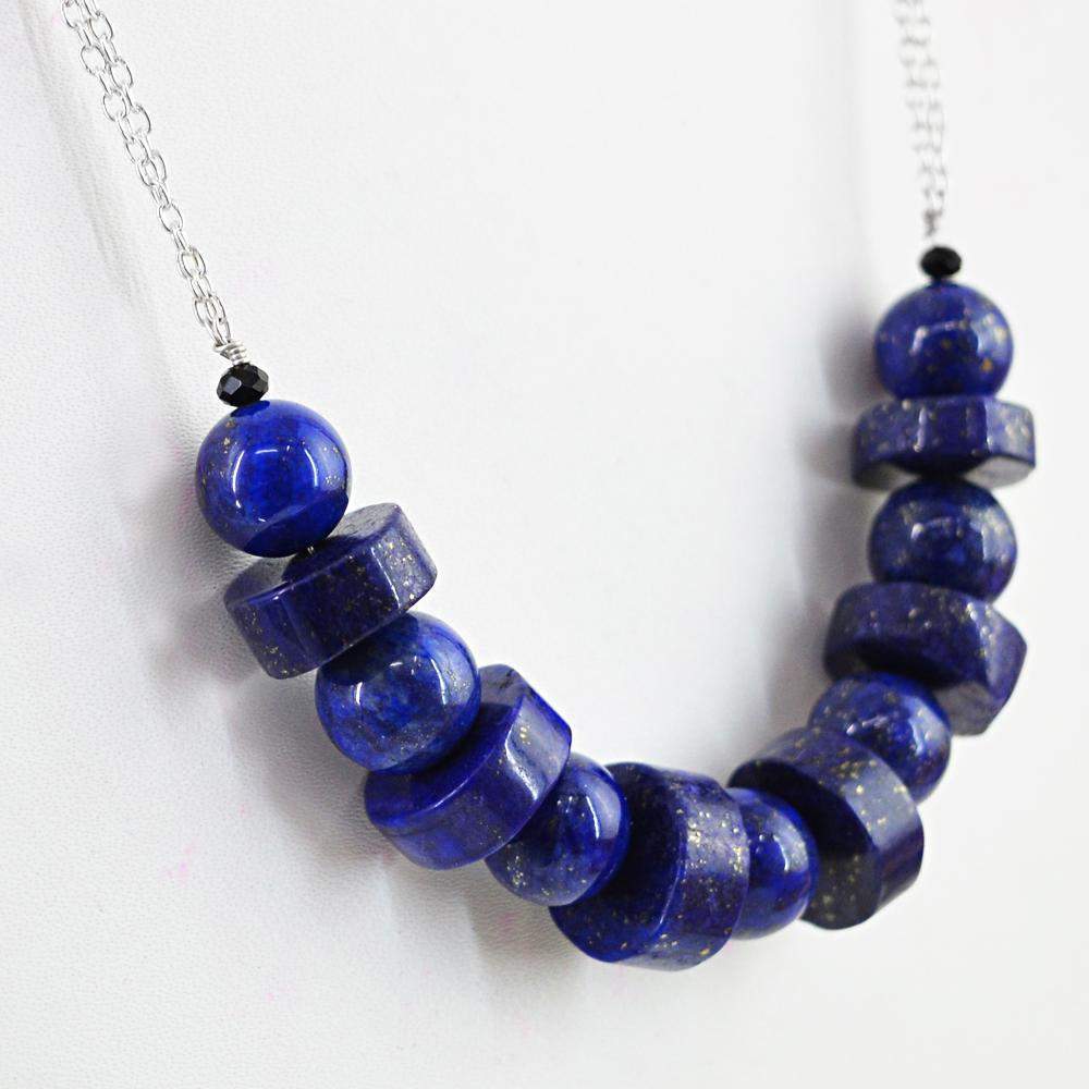 gemsmore:Natural Blue Lapis Lazuli Necklace Single Strand Round Shape Beads