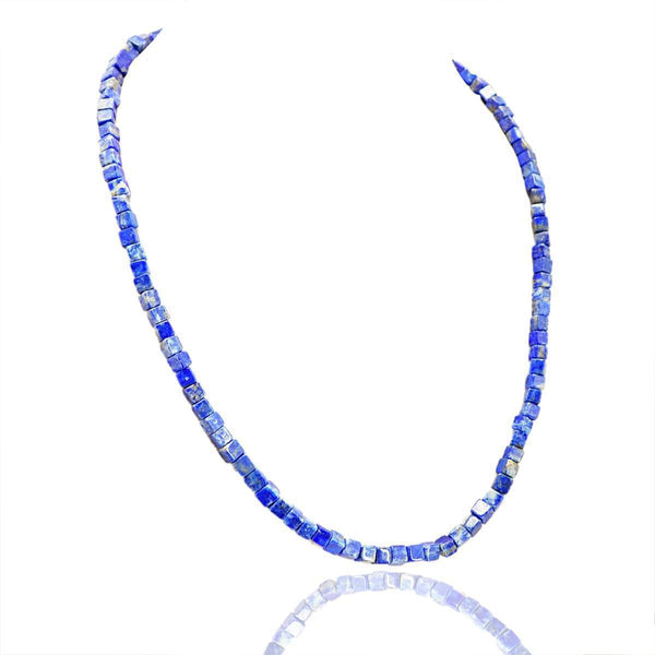 gemsmore:Natural Blue Lapis Lazuli Necklace Single Strand Untreated Beads