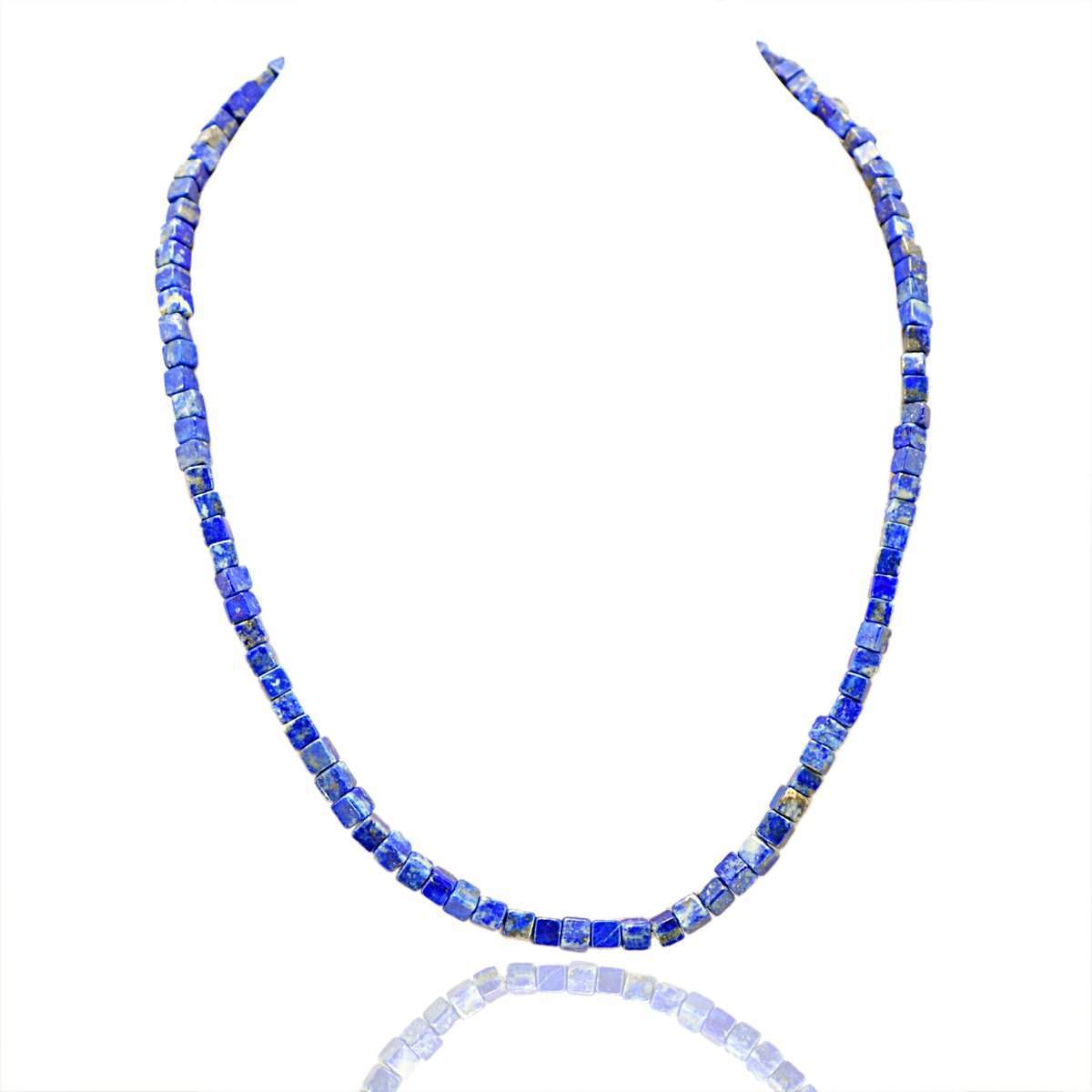 gemsmore:Natural Blue Lapis Lazuli Necklace Single Strand Untreated Beads