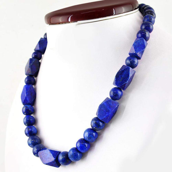 gemsmore:Natural Blue Lapis Lazuli Necklace Single Strand Untreated Beads