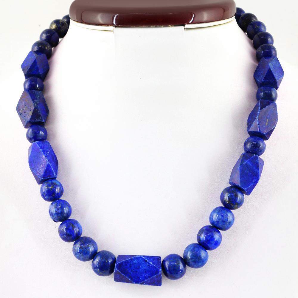 gemsmore:Natural Blue Lapis Lazuli Necklace Single Strand Untreated Beads