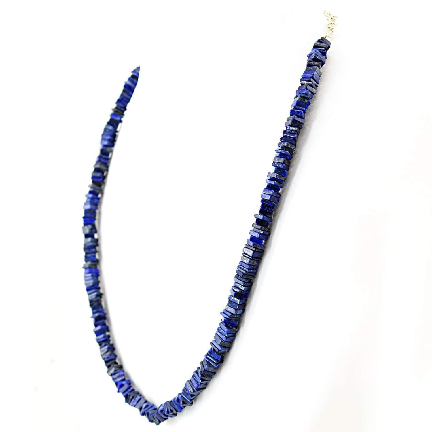 gemsmore:Natural Blue Lapis Lazuli Necklace Single Strand Untreated Beads