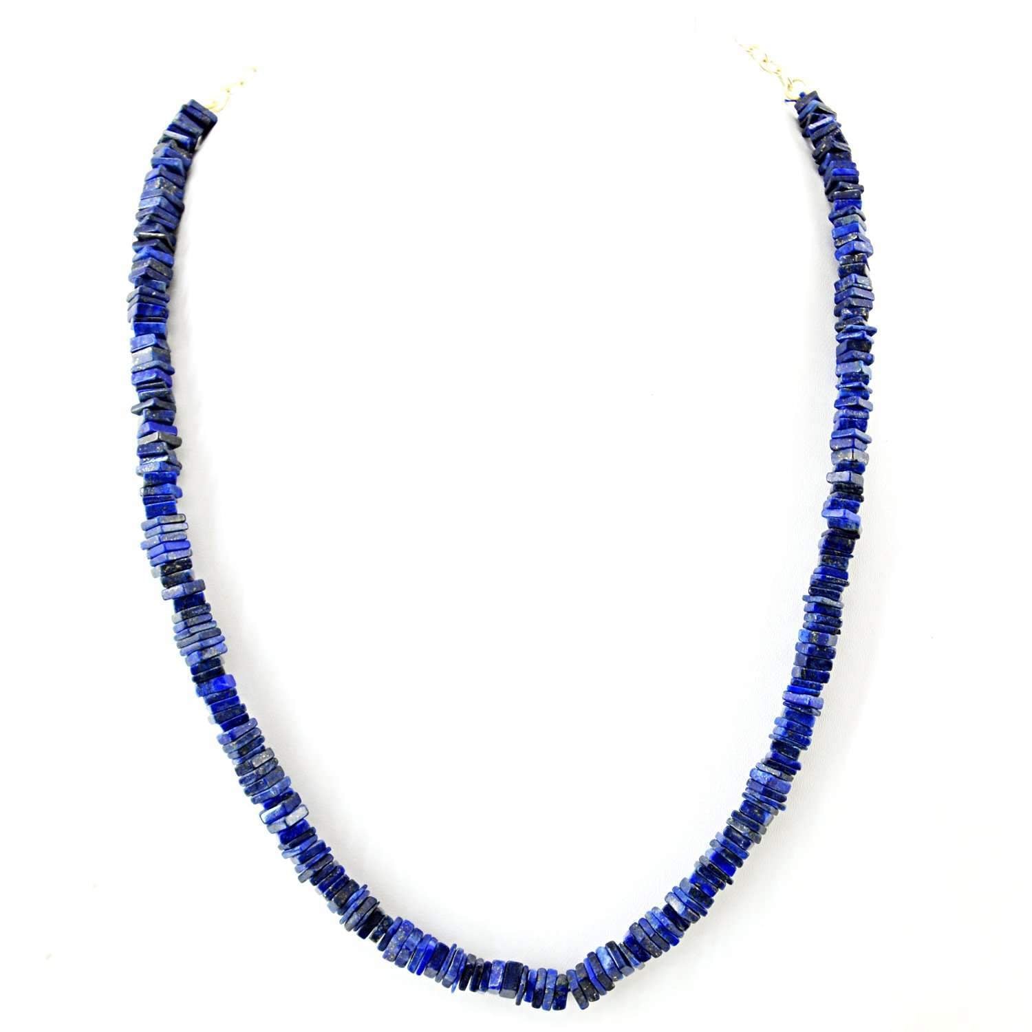 gemsmore:Natural Blue Lapis Lazuli Necklace Single Strand Untreated Beads