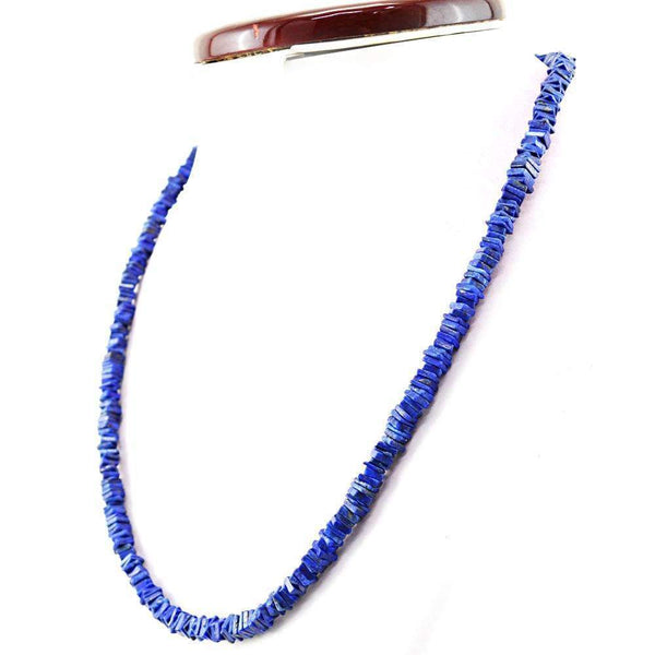 gemsmore:Natural Blue Lapis Lazuli Necklace Single Strand Untreated Beads