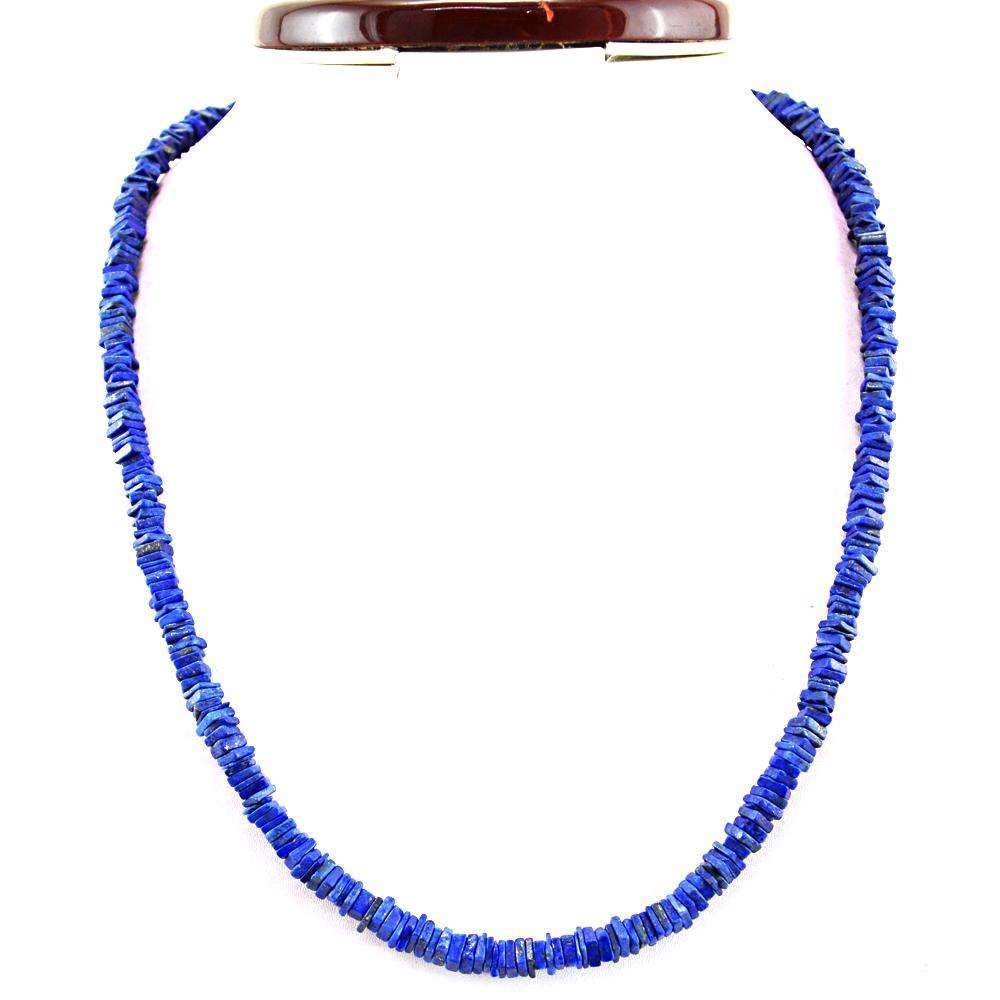 gemsmore:Natural Blue Lapis Lazuli Necklace Single Strand Untreated Beads