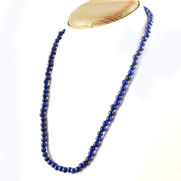 gemsmore:Natural Blue Lapis Lazuli Necklace Single Strand Untreated Round Shape Beads