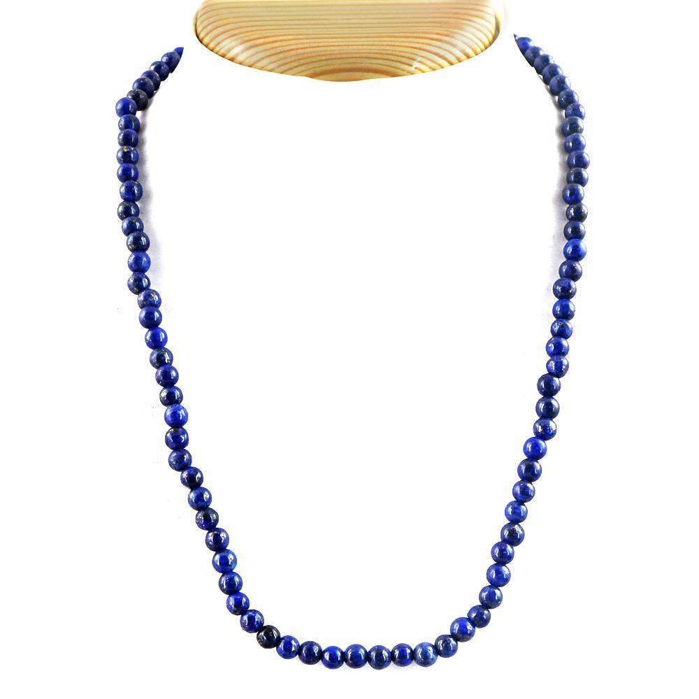 gemsmore:Natural Blue Lapis Lazuli Necklace Single Strand Untreated Round Shape Beads