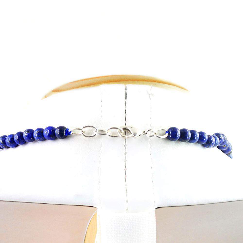 gemsmore:Natural Blue Lapis Lazuli Necklace Single Strand Untreated Round Shape Beads