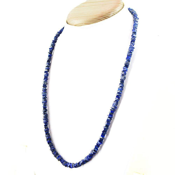gemsmore:Natural Blue Lapis Lazuli Necklace Untreated Beads