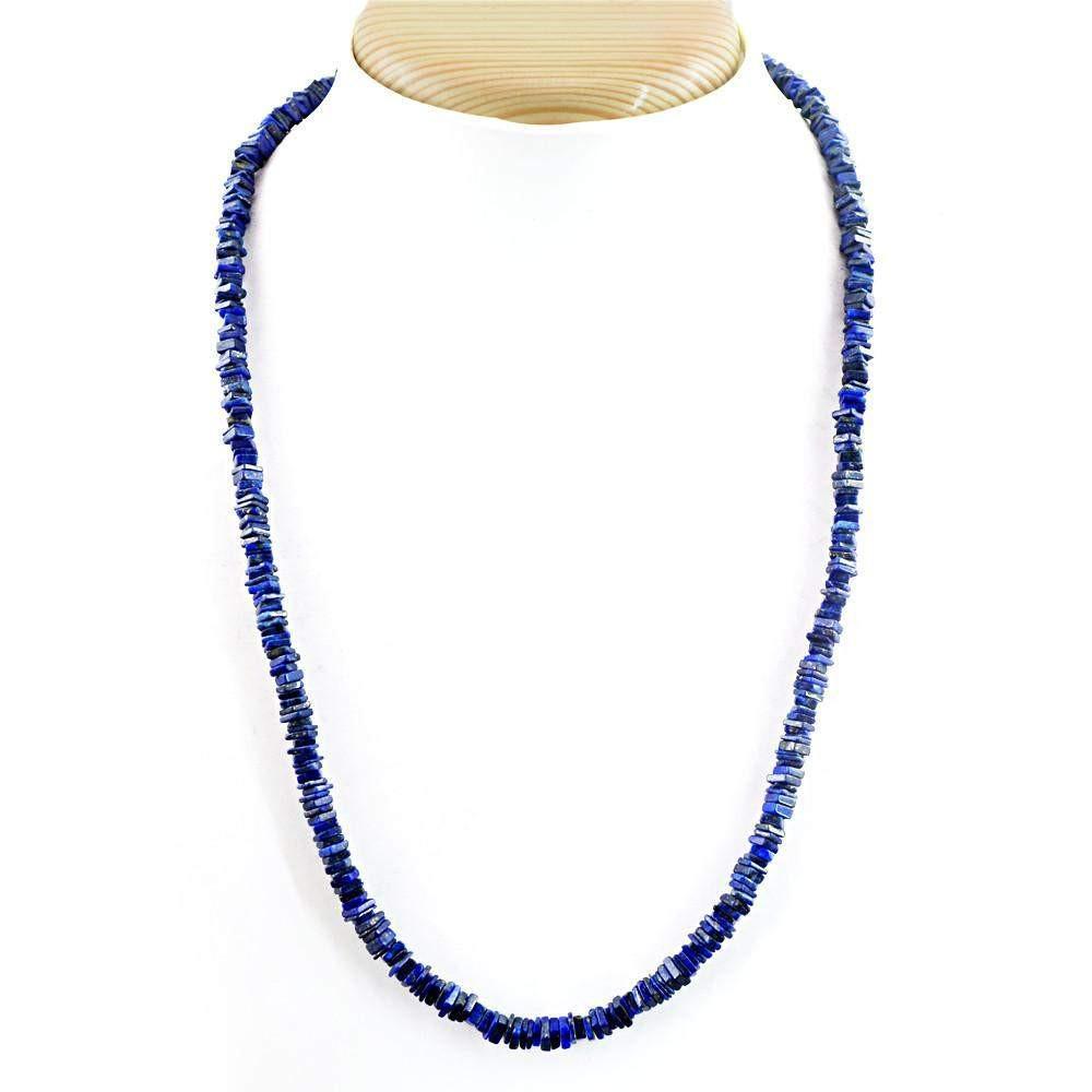 gemsmore:Natural Blue Lapis Lazuli Necklace Untreated Beads