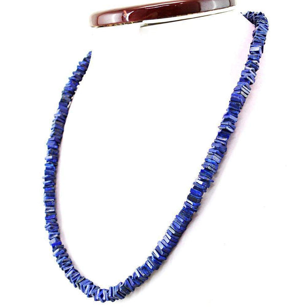 gemsmore:Natural Blue Lapis Lazuli Necklace Untreated Beads