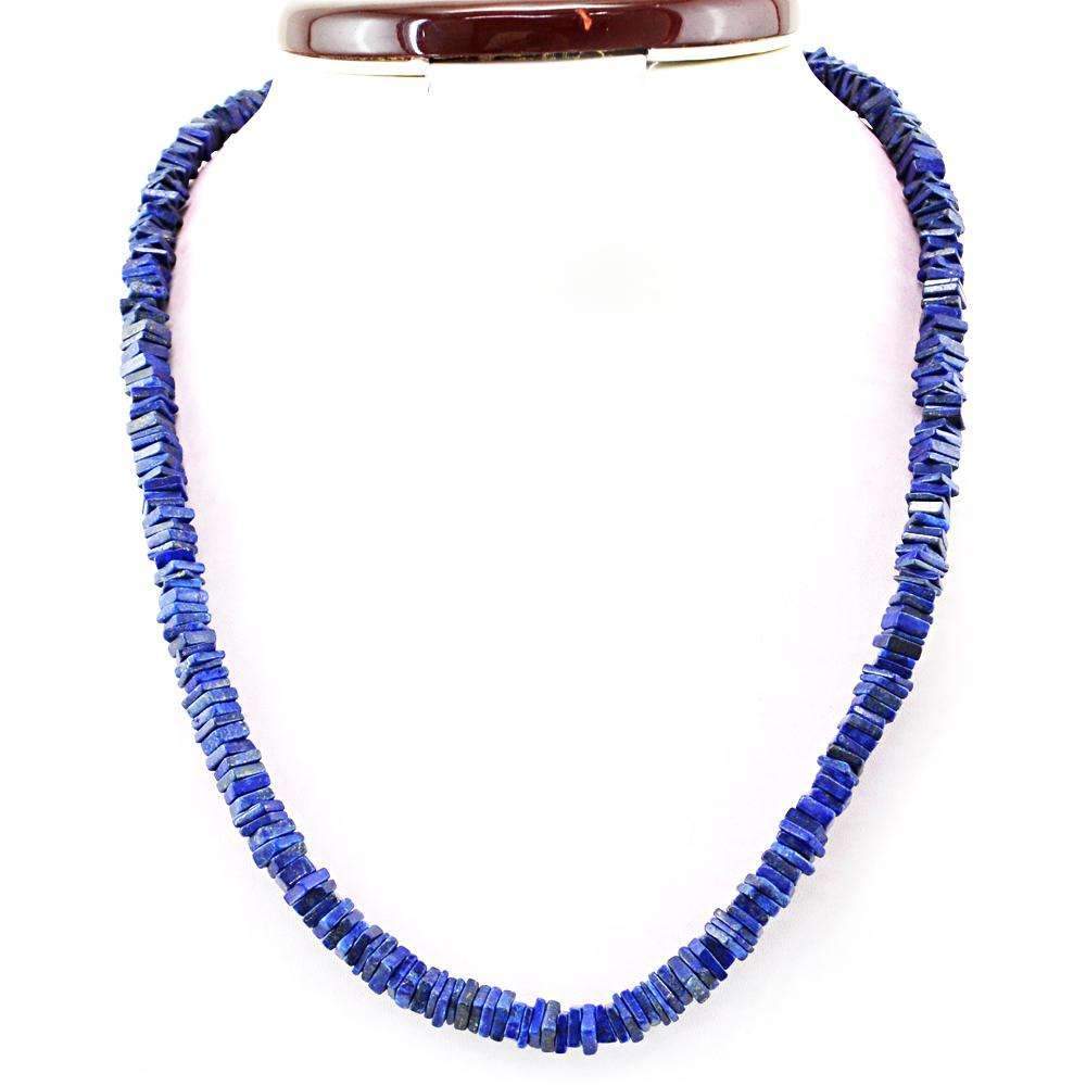 gemsmore:Natural Blue Lapis Lazuli Necklace Untreated Beads