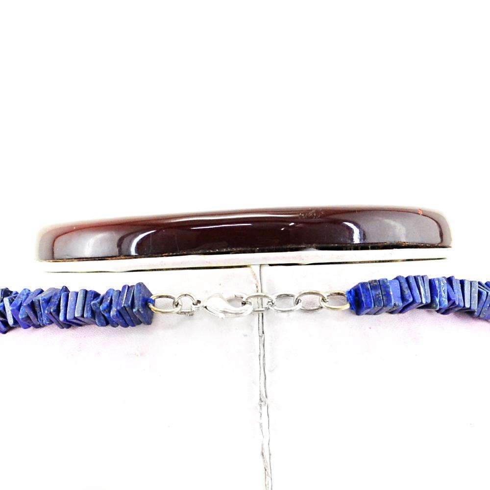 gemsmore:Natural Blue Lapis Lazuli Necklace Untreated Beads