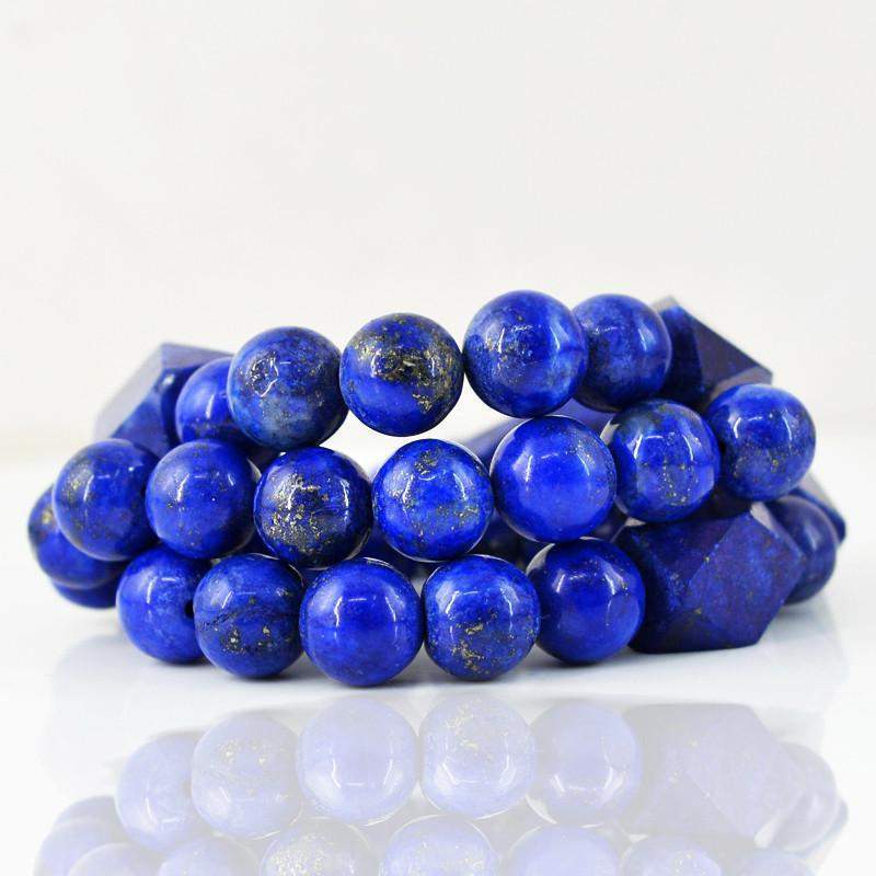 gemsmore:Natural Blue Lapis lazuli Necklace Untreated Round Cut Beads