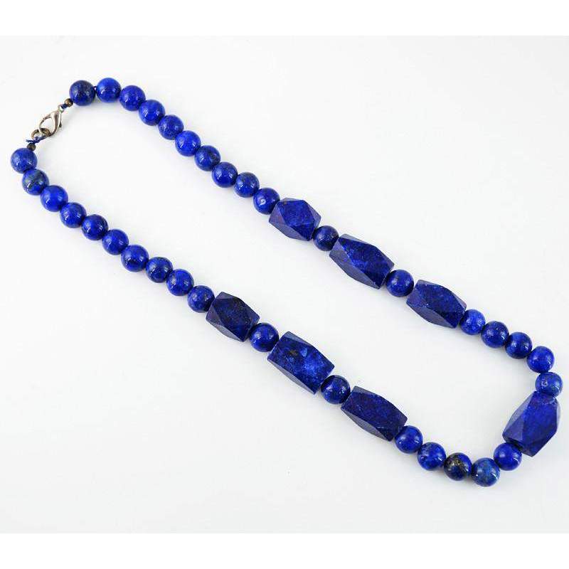 gemsmore:Natural Blue Lapis lazuli Necklace Untreated Round Cut Beads