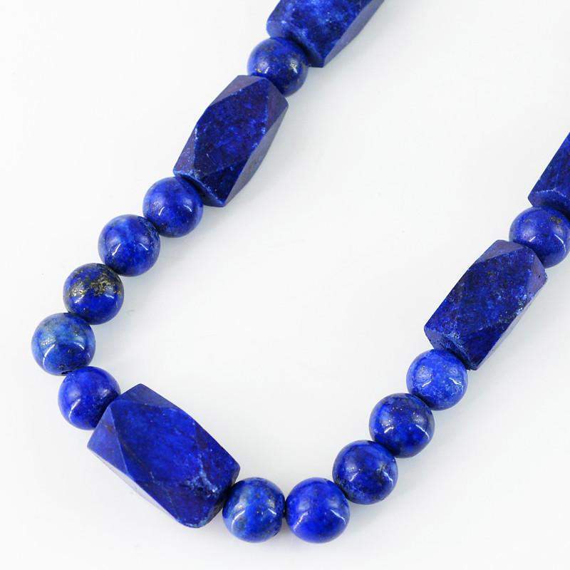 gemsmore:Natural Blue Lapis lazuli Necklace Untreated Round Cut Beads