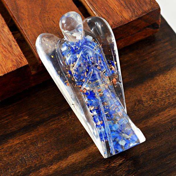 gemsmore:Natural Blue Lapis Lazuli Orgone Carved Healing Angel Gemstone