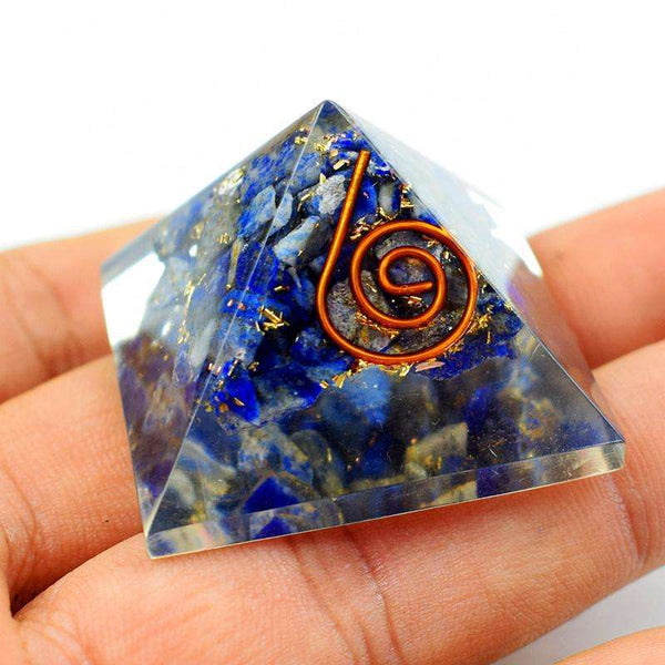 gemsmore:Natural Blue Lapis Lazuli Orgone Healing Pyramid