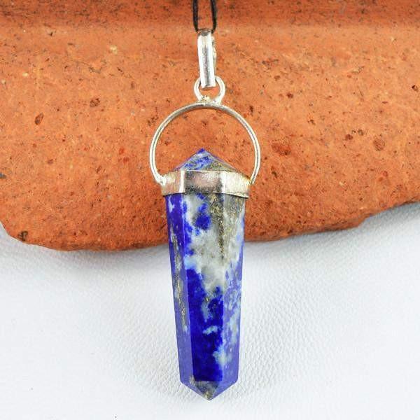 gemsmore:Natural Blue Lapis Lazuli Reiki Crystal Healing Point Pendant