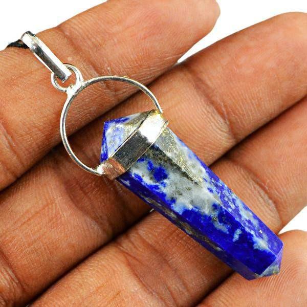 gemsmore:Natural Blue Lapis Lazuli Reiki Crystal Healing Point Pendant
