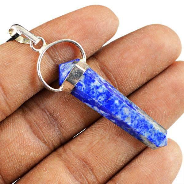 gemsmore:Natural Blue Lapis Lazuli Reiki Healing Point Pendant