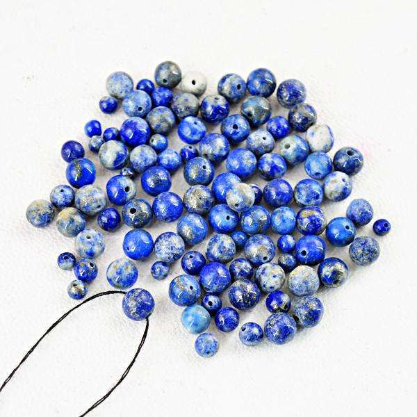 gemsmore:Natural Blue Lapis Lazuli  Round Shape Drilled Beads Lot