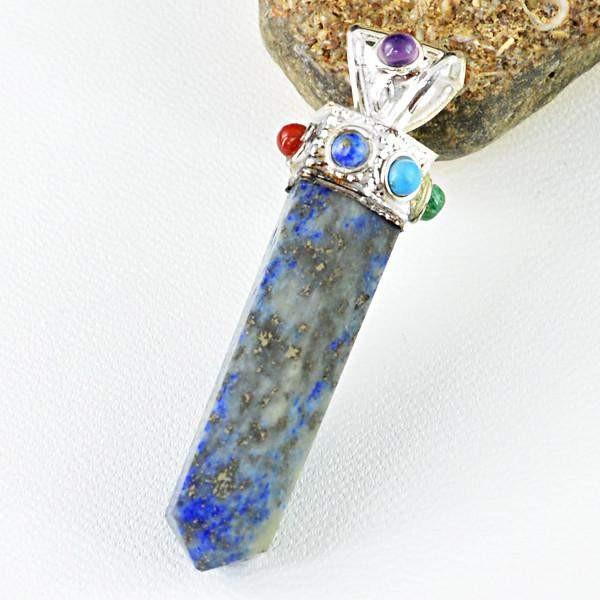 gemsmore:Natural Blue Lapis Lazuli Seven Chakra Healing Point Pendant