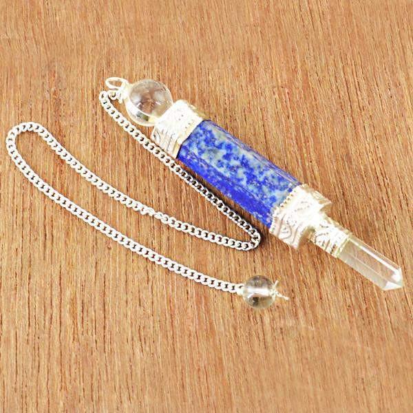 gemsmore:Natural Blue Lapis Lazuli & White Quartz Healing Ball Point Pendulum