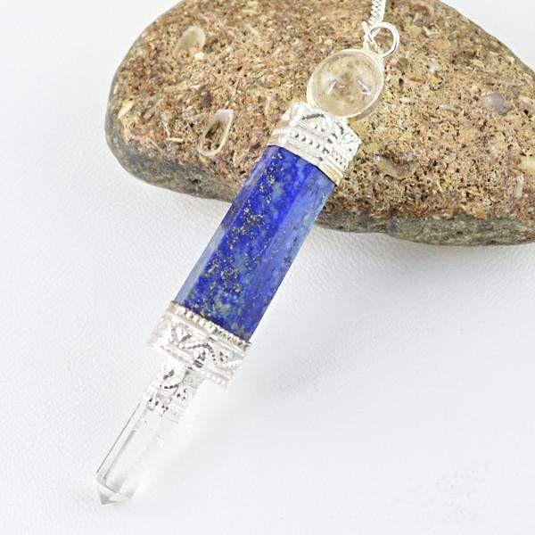 gemsmore:Natural Blue Lapis Lazuli & White Quartz Healing Ball Point Pendulum