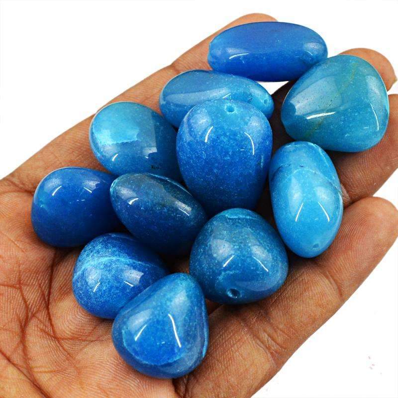 gemsmore:Natural Blue Onyx Beads Lot - Drilled