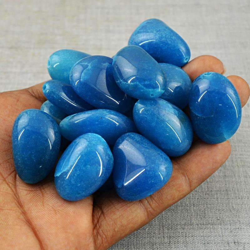 gemsmore:Natural Blue Onyx Beads Lot - Drilled