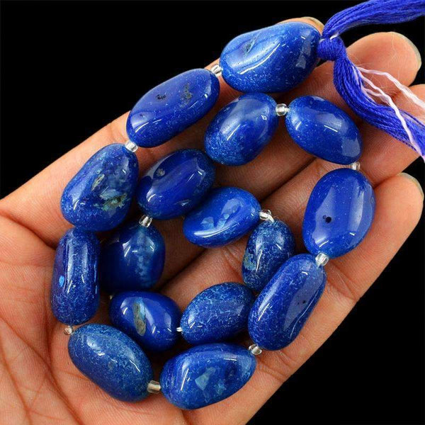 gemsmore:Natural Blue Onyx Beads Strand - Drilled