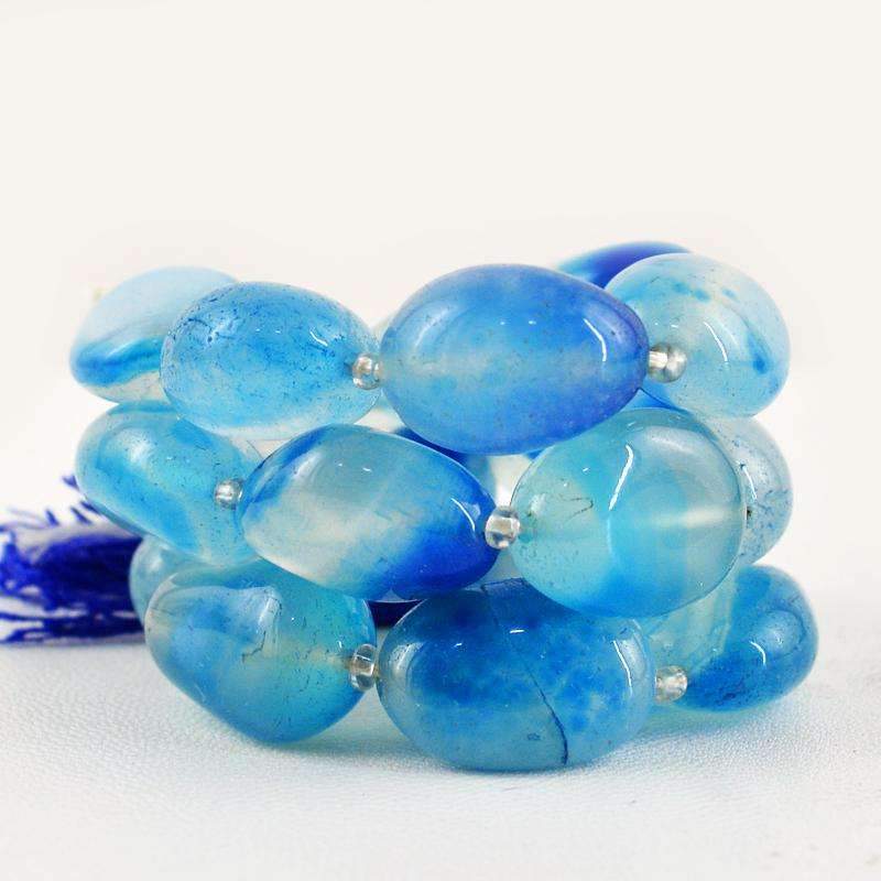 gemsmore:Natural Blue Onyx Beads Strand - Drilled