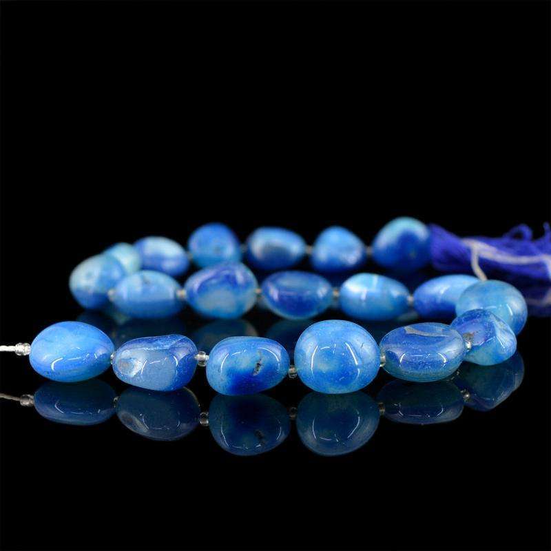 gemsmore:Natural Blue Onyx Beads Strand - Untreated Drilled