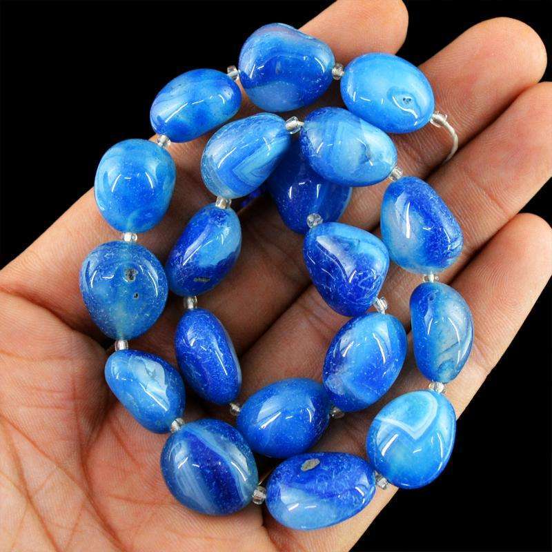 gemsmore:Natural Blue Onyx Beads Strand - Untreated Drilled