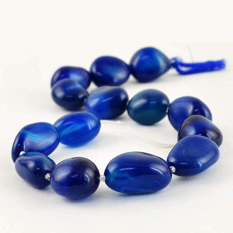 gemsmore:Natural Blue Onyx Beads Strand - Untreated Drilled