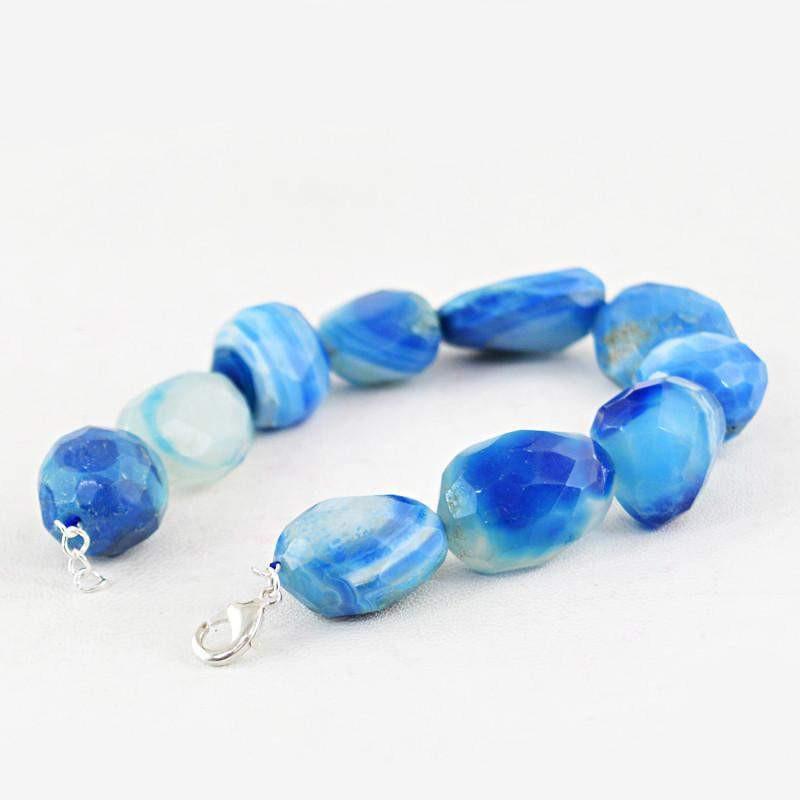 gemsmore:Natural Blue Onyx Bracelet Faceted Beads